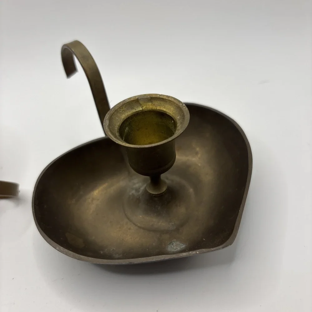 Vtg Pair Of Solid Brass Heart Chamber Candlestick Holders Made In India Set Of 2